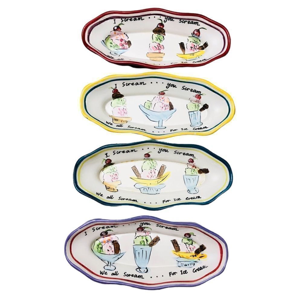 Set of 4 Banana Split Plates I Scream, You Scream, We All Scream, For Ice Cream